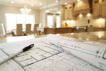 Contractor Remodeling Kitchen with Blueprints and Wood Details