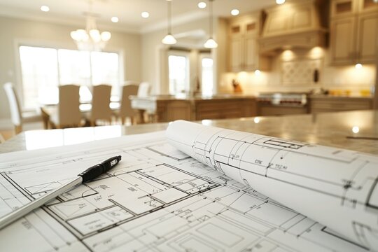 Contractor Remodeling Kitchen with Blueprints and Wood Details