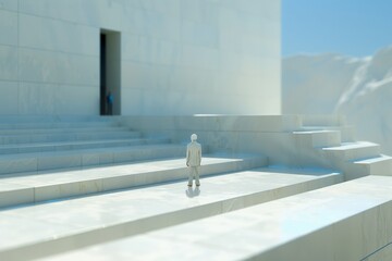 Obraz premium Minimalist architectural design with a lone figure representing solitude and modernism in a bright and open space