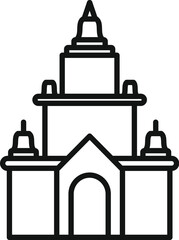 Line art icon of a traditional temple building with three towers illustrating traditional khmer architecture