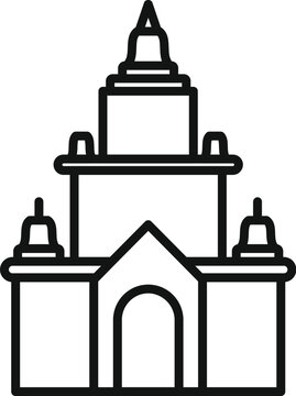 recommend clip art: Line art icon of a traditional temple building with three towers illustrating traditional khmer architecture