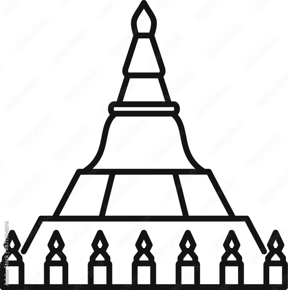 Sticker Line art illustrating phra pathom chedi, the tallest stupa in thailand and an important buddhist pilgrimage site