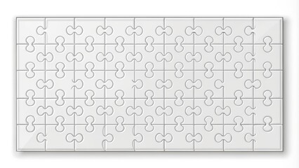 Transparent jigsaw puzzle template with easy-to-separate single-shape pieces, blank cutting guide, and vector illustration on white background design.