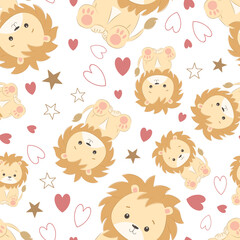 Cute baby lion seamless pattern