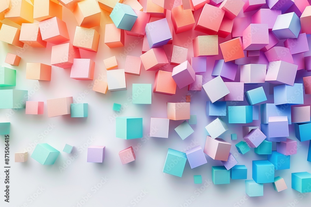 Poster abstract pastel cubes in a vibrant gradient representing creativity and modern design in a colorful 