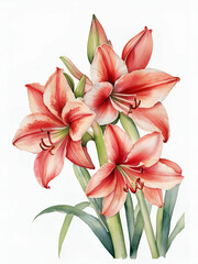 Alstroemeria flowers watercolor on white background, red flowers