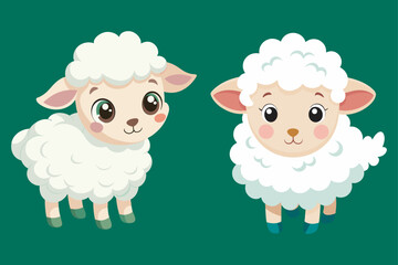 Cute Cartoon Lambs Vector Illustration.