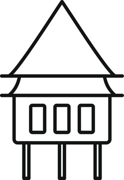 recommend clip art: Simple line icon of a house on stilts, showing traditional asian architecture