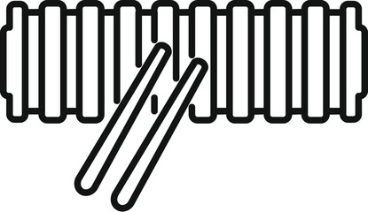 Black and white icon of a xylophone with mallets hitting the keys, making music