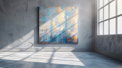 Obraz premium Empty vintage room with a window bathed in light showcases a textured brick wall and worn wooden floor