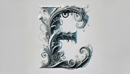 Intricate 3D fantasy letter "E" with delicate details on an isolated background.