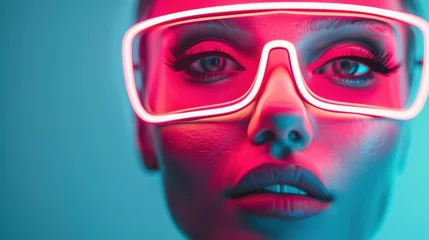 A conceptual portrait featuring neon elements that transform the subject into a futuristic avatar, blending human expression with digital enhancements in a visually captivating display. © MAY