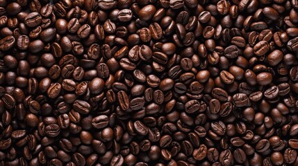Fototapeta premium A top-down view of roasted coffee beans, showcasing their rich brown color and aromatic quality