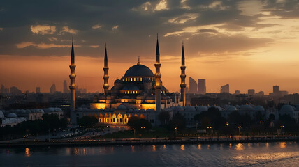 Naklejka premium Blue Mosque at twilight symbolizing spirituality