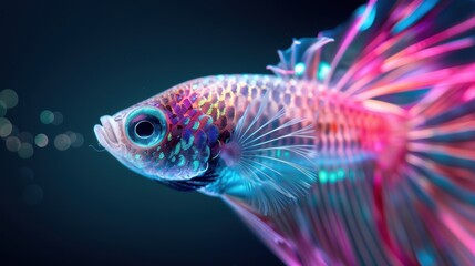 Neon-infused portraits of aquatic creatures, emphasizing their textures and shapes against dark, mysterious backgrounds.