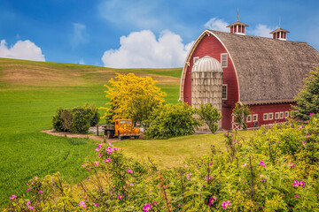Red barn and old pickup truck in the Palouse of eastern Washington © Andrew S.