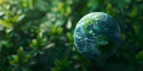Embrace Earth Day with a vibrant green planet in a lush forest setting. Concept Earth Day Celebration, Green Planet, Lush Forest, Environmental Awareness, Nature Conservation