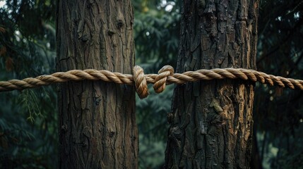 Tying two trees with a thick rope