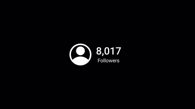 Social media 10K followers counting notification icon animation on alpha channel, Incoming followers counting notification animation 4k background video
