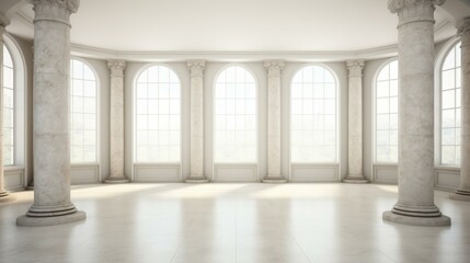Fototapeta premium Spacious room with blue wall and pillars