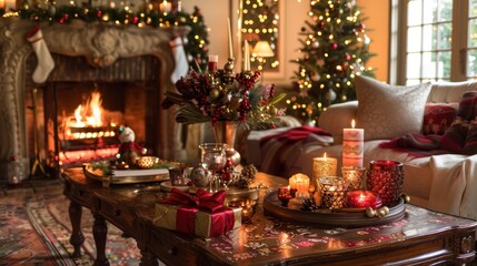 Christmas Home settings capturing cozy fireside gatherings holiday decor and the intimate atmosphere of the season