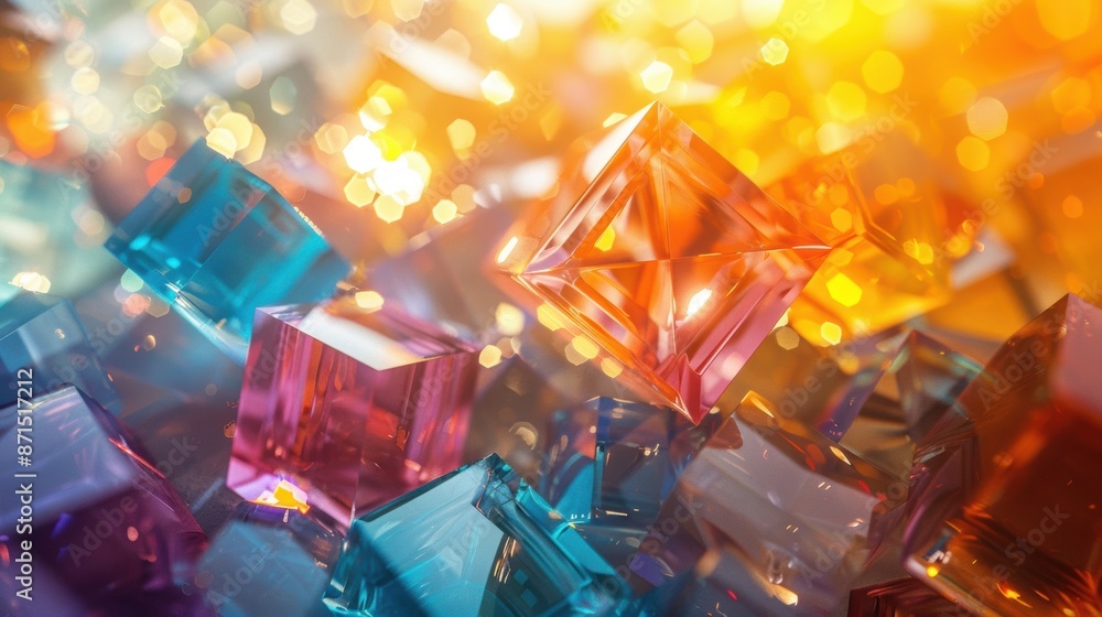 Aufkleber a vibrant collection of colorful crystal gems reflecting light, creating a sparkling and magical vis