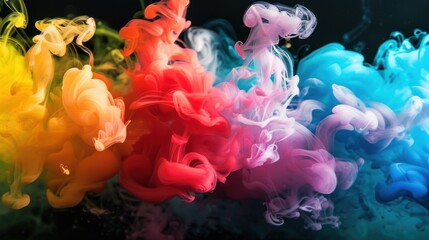 Obraz premium Vivid swirls of colorful smoke blending together in water, creating a dynamic and artistic visual effect.