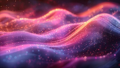 Obraz premium Cosmic Dance of Colors: Abstract Digital Waves with Glowing Particles and Celestial Stars