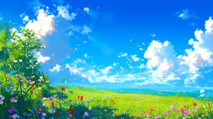 vector art beautiful flower in the garden style art anime