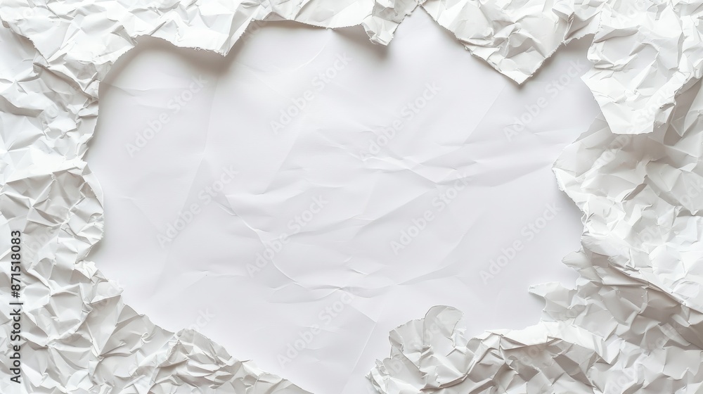 Poster mockup of crumpled white a4 paper with space for text on a white background
