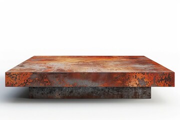 Corten steel podium A weathered Corten steel podium, with a unique rusty texture and a modern industrial aesthetic