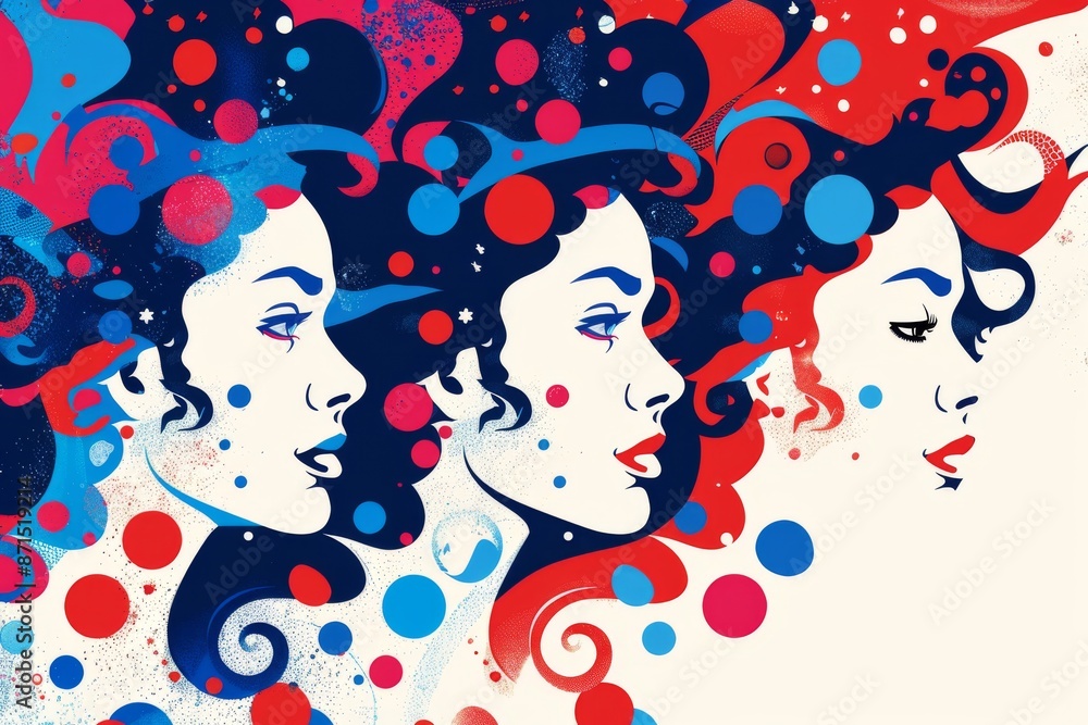 Poster abstract faces with vibrant patterns and colors representing creativity and individuality in a moder