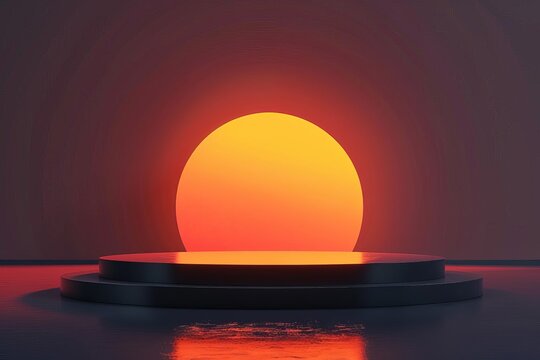 Sunset podium A dark podium bathed in the warm light of a setting sun, casting long shadows and a vibrant orange glow