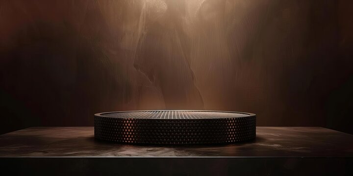 Textured glass podium A dark, smoked glass podium with a subtle geometric pattern etched on the surface