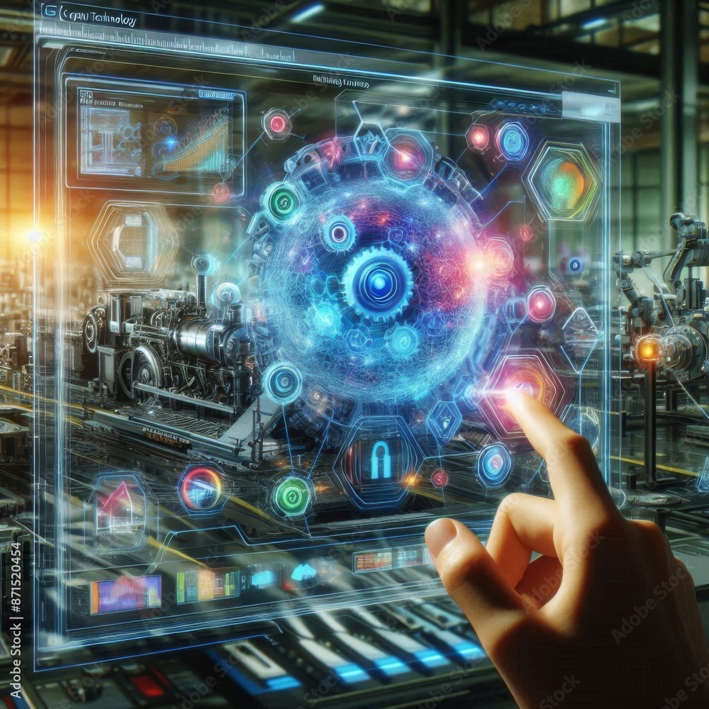 Poster render ai, machine learning, big data analysis, and automation technology merging on a virtual scree