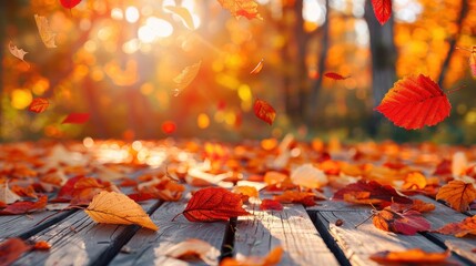 A table covered in autumn leaves