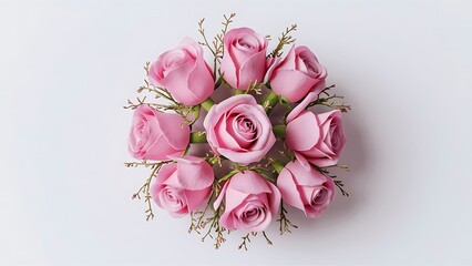 Small bouquet of pink roses top view