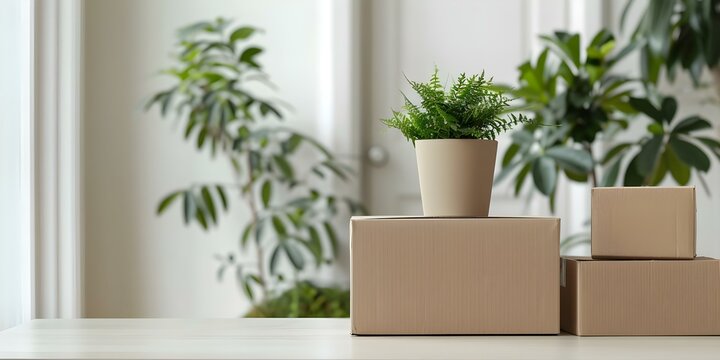 Arranging Cardboard Boxes in New Home During Move-in Process. Concept Packing Tips, Organizing Moving Boxes, Unpacking Hacks, Home Decor Ideas