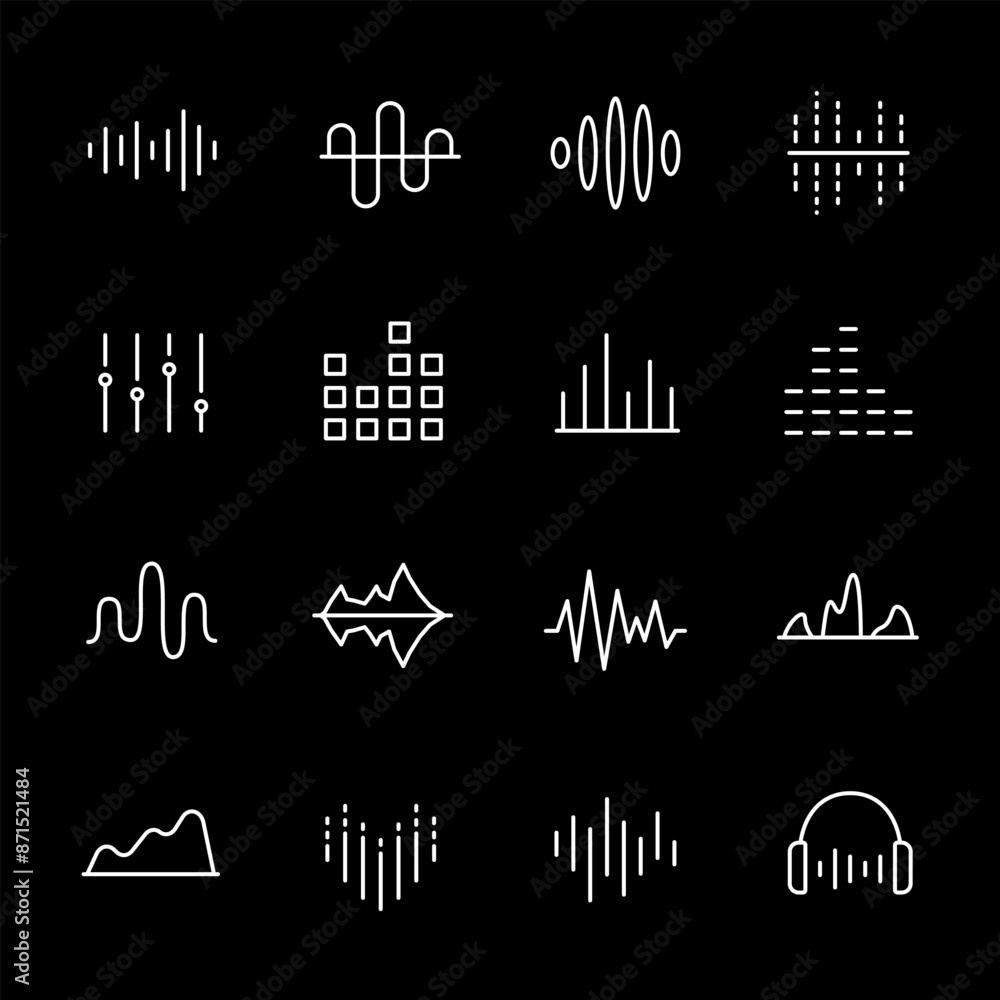 Canvas Prints equalizers, white line icons. sound wave symbols for audio control. essential for music and tech the