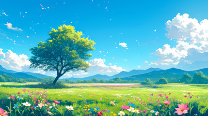 Fototapeta premium vector art beautiful flower in the garden style art anime