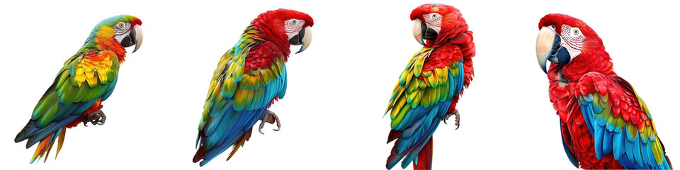 Obraz premium Vibrant red, yellow, and blue macaws are perched, showcasing their colorful feathers. Perfect for nature, wildlife, and tropical themes.