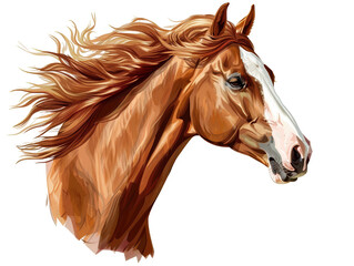 Obraz premium A detailed digital painting of a chestnut horse with a flowing mane, showcasing the beauty and strength of this majestic animal.