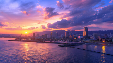 Fototapeta premium Kobe Harbor Drive: A travel app highlighting scenic routes around Kobe’s harbor and waterfront 