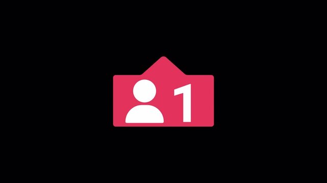 Social media followers counting notification icon animation on alpha channel, Incoming followers counting notification animation 4k background video