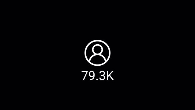 Social media 100K followers counting notification icon animation on alpha channel, Incoming followers counting notification animation 4k background video