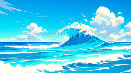 vector art big wave of sea style art anime