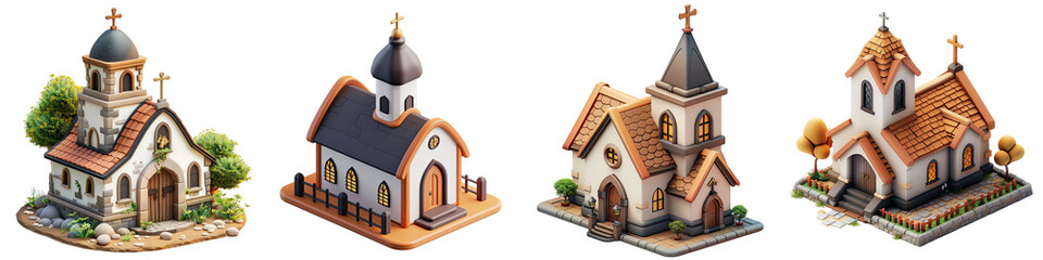 Church 3d icon. Brown white. Transparent background. Best for graphic design materials.