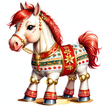 recommend clip art: Watercolor clip art a cute baby clothing horse red gold ornaments.Chinese Zodiac 12 Zodiac Signs on a white isolated background 
