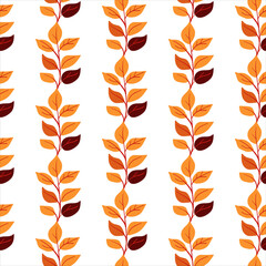 Seamless pattern autumn branch. Yellow plant. Isolated object. Hand drown. Flat vector illustration