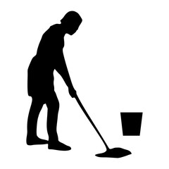 silhouette of a person sweeping or mopping